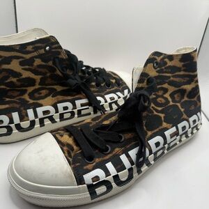 WMs size 9 Excellent condition Burberry leopard print canvas high top sneakers